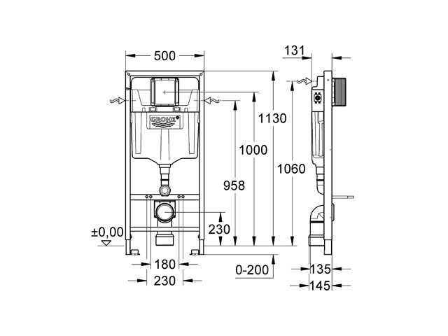 Grohe Rapid SL für WC 38528 BH 1,13m mit Spülkasten GD 2 kl. Rev.-öffnung