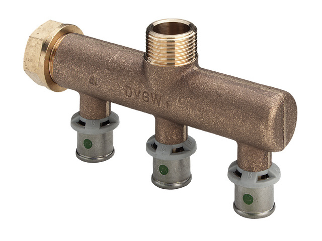 Viega Sanfix-P, Verteiler 2126.07, 16 x 3/4, 309206, aus Rotguss, m. Pressanschl.