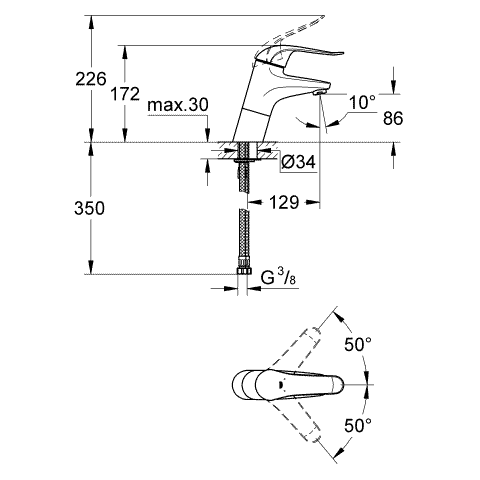Grohe Einhand-Waschtisch-batterie Euroeco Special 32765 hohe Ausführung glatter Körper chrom
