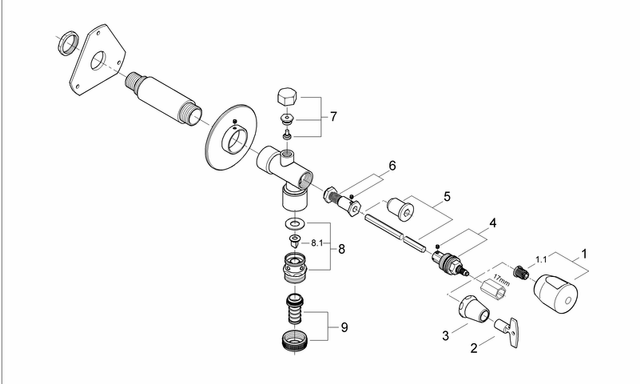 Grohe Außenwandventil Bausatz Eurotec 41206 DN15 mit Rohrbelüfter mattchrom
