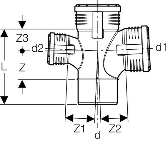 Geberit Silent-PP Bogen-Abzweig zweifach 87,5° mit Muffen