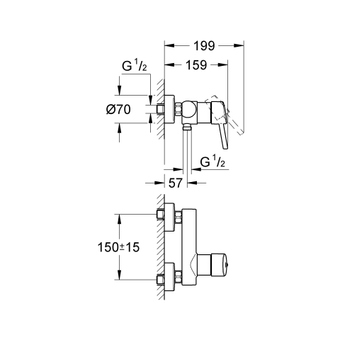 Grohe Einhand-Brausebatterie Concetto 32210 für Wandmontage eigensicher chrom