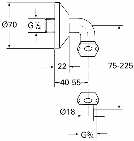 Grohe Abgangsbogen 12011 m.Quetschverschraubungen 1/2"x3/4" chrom