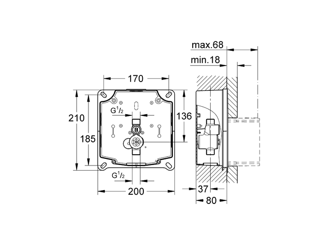 Grohe Urinal-Rohbauset Rapido UMB 38787 für man. Bet./Tectron IR Elektronik 6V