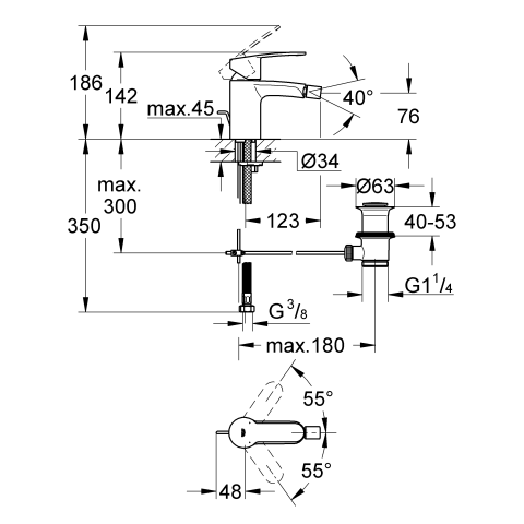 Grohe Bidet-Batterie Eurostyle C 33565 Zugstangen-Ablaufgarnitur chrom