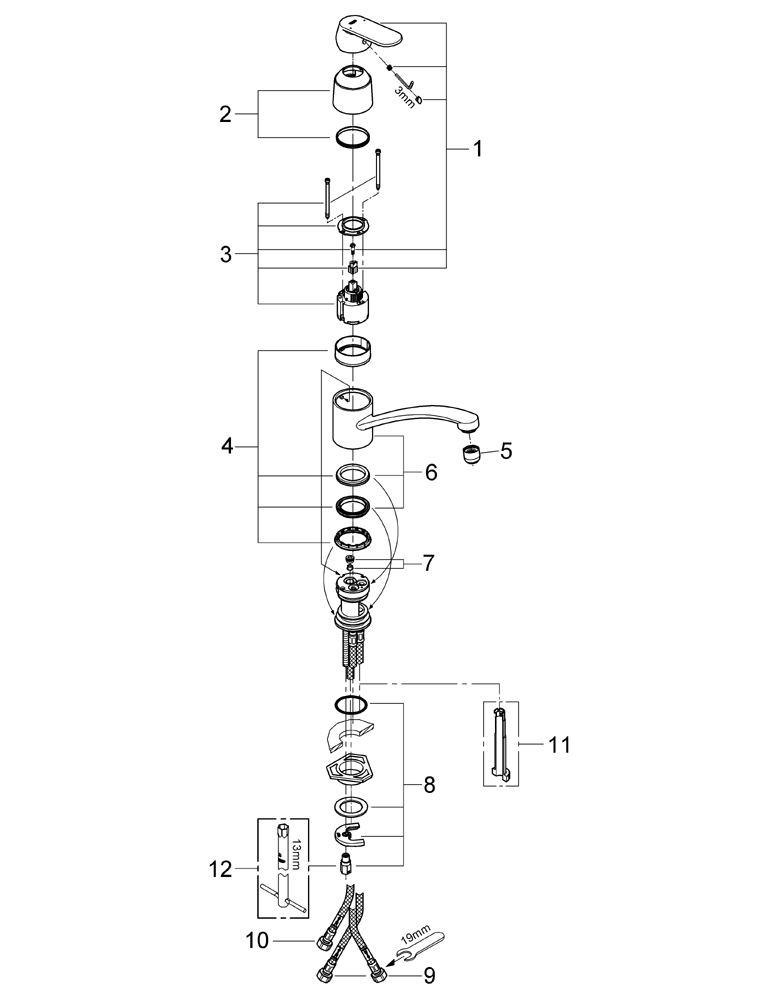 Grohe Einhand-Spültisch-Batterie Eurosmart C 31179 flacher Auslauf Niederdruck chrom