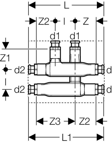 Geberit Mapress C-Stahl Kreuzungsfitting m. Dämmbox