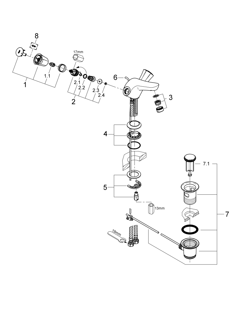 Grohe Zweigriff-Waschtisch-Batterie Costa 21390 DN15 mit Zugstangen-Ablaufgarnitur chrom