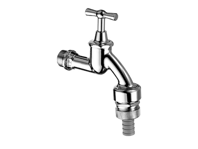 Schell Auslaufventil m. Knebelgriff, DN15 (1/2"). m. RFV, Belüfter u. Schlauch-Verschr., mattverchr.