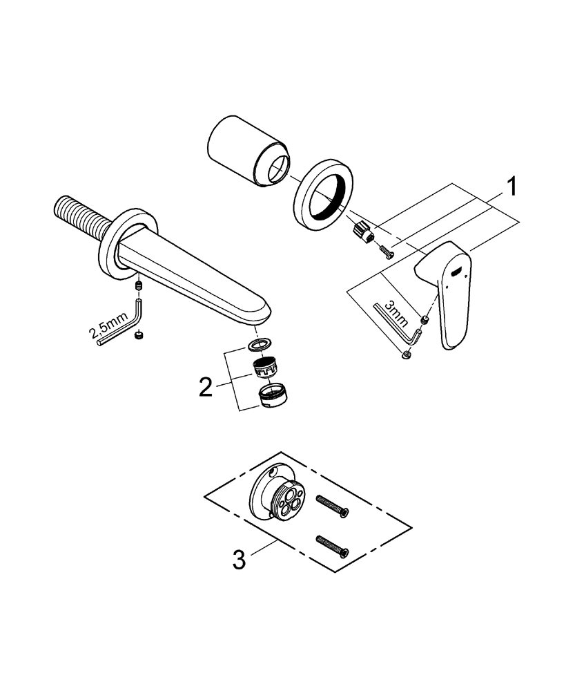 Grohe 2-Loch-Waschtischbatterie Eurodisc C 19573 Wandmontage FMS für 32635 chrom