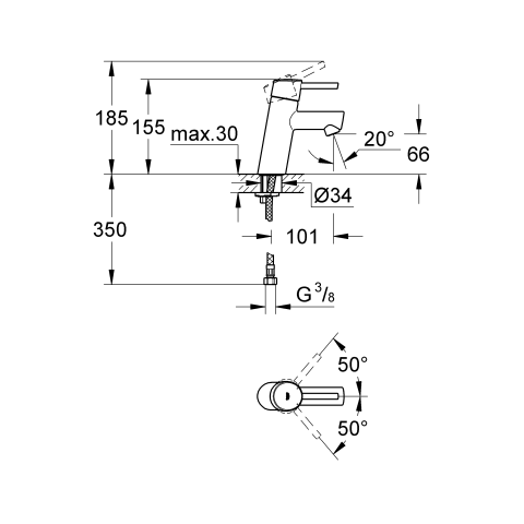 Grohe Einhand-Waschtisch-Batterie Concetto 32240 28mm Kart. EcoJoy glatter Körper chrom