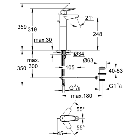 Grohe Einhand-Waschtisch-Batterie Eurodisc C 23055 für freistehende Waschschüsseln chrom