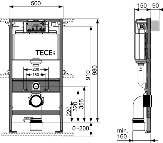 TECEprofil WC-Modul BH 980mm, TECE SPK Bet.v.oben oder vorne