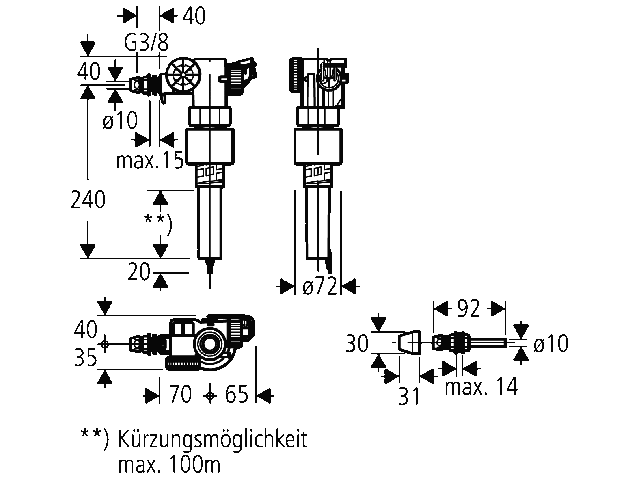 Grohe Füllventil 37092 DN15 mit Abdeckk. Versatzausgleichstück und Drossel