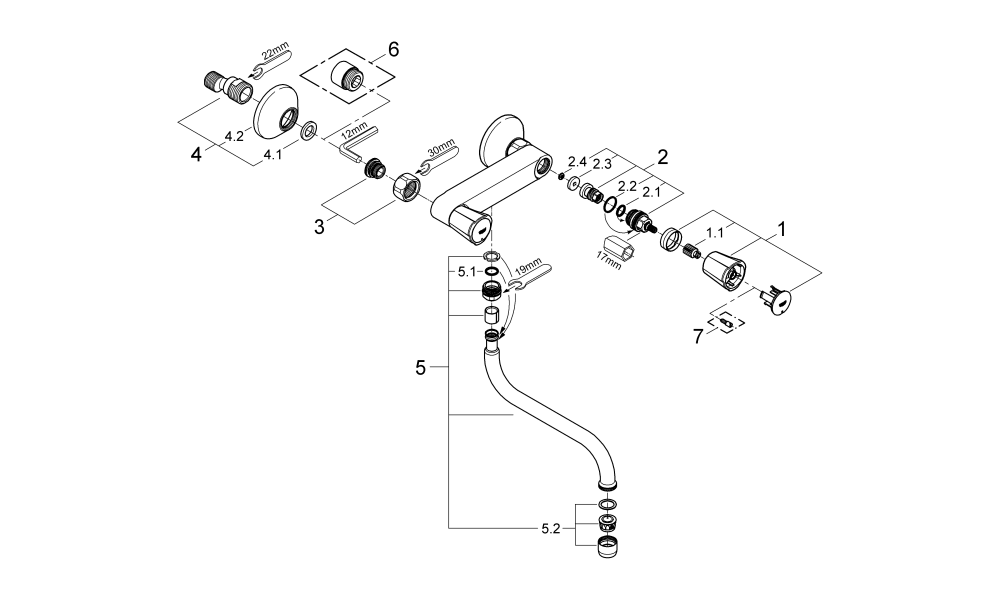 Grohe Zweigriff-Spültisch-Batterie Costa 31187 DN15 Wandmontage chrom