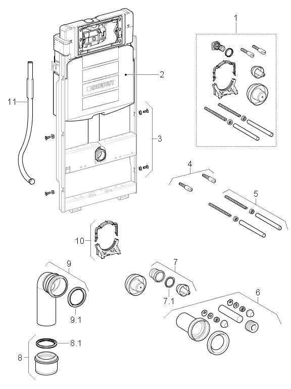 Geberit GIS Wand-WC min. 114 cm UP-Spülkasten UP320, für Geruchsabsaugung