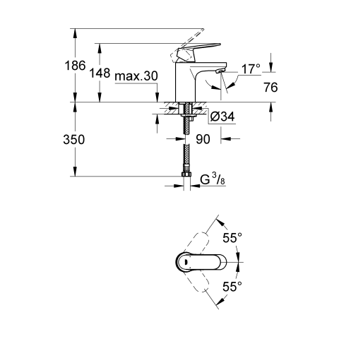 Grohe Einhand-Waschtisch-Batterie Eurosmart C 32824 DN15 glatter Körper chrom