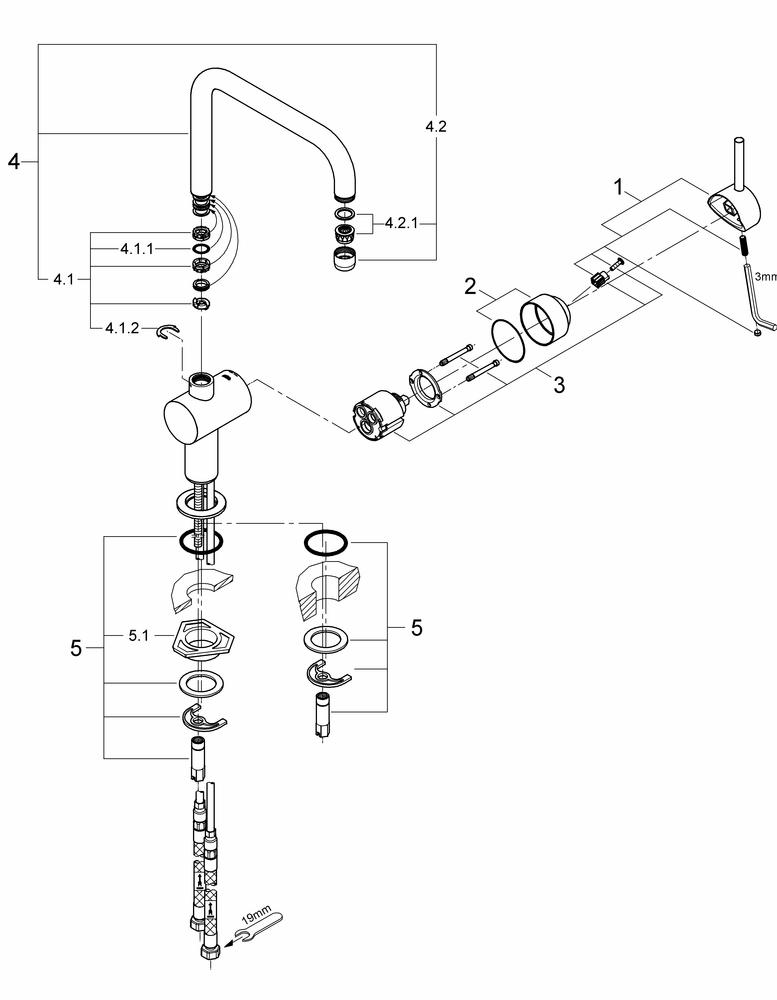 GROHE Einhand-SPT-Batterie Minta 32488 DN15 schwenkbarer U-Auslauf