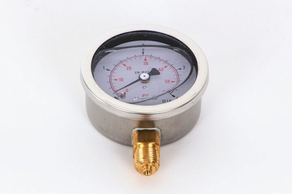 Rohrfeder-Glyzerin-Manometer 63mm, DN08 (1/4&quot;), Abg. unten (radial), Geh. Edelst., Kl. 1.6,