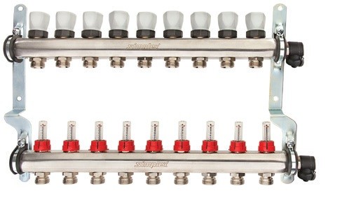 Simplex Heizkreisverteiler f. 2 Heizkreise, m. Durchflussmengenanzeiger, L: 235mm