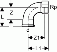 Geberit Mapress C-Stahl Übergangsbogen 90° m. IG (verzinkt) Geberit Mapress C-Stahl Übergangsbogen 90° m. IG (verzinkt)