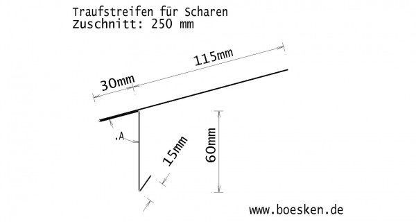 Titanzink-Traufstreifen, f. Scharen, RZ vorbewittert, 250 mm, S: 0.70mm, L: 2m