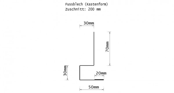 Titanzink-Fussblech, walzblank, Zuschnitt: 200 x 0.70 mm, 4 Kantungen, L: 2m
