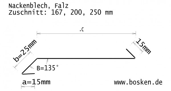 Titanzink-Nackenblech, Falz, RZ vorbewittert blaugrau, L: 2m