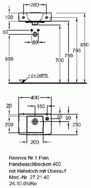 Keramag Handwaschbecken Renova Nr. 1 Plan 272140 400x250mm