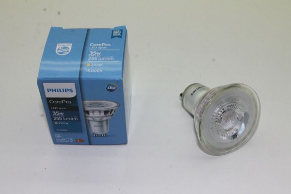Philips LED-Strahler CorePro LED spot, 230 V, GU10, 3,5 ~ 35 W, 255 lm, 2.700 K, warm weiss