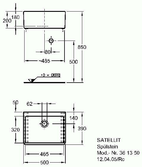 Keramag Spülstein Satellit 361350 500x390x200mm weiß(alpin) mit Überlauf