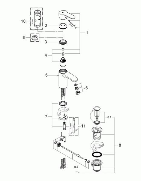 Grohe Einhand-Waschtisch-Batterie Eurostyle C 33552 Zugstangen 