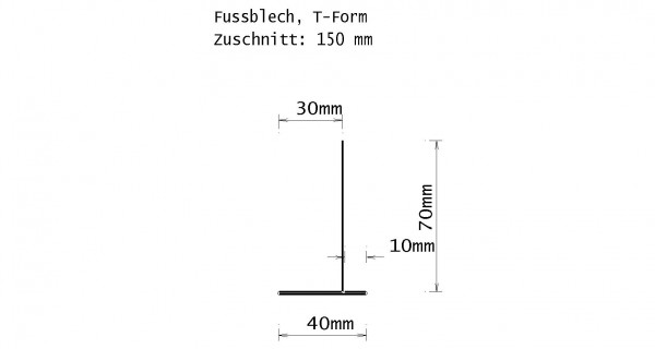 Titanzink-Fussblech, walzblank, Zuschnitt: 150 x 0.70 mm, 3 Kantungen, L: 2m