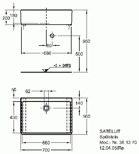 Keramag Spülstein Satellit 361370 700x500x200mm weiß(alpin) mit Überlauf