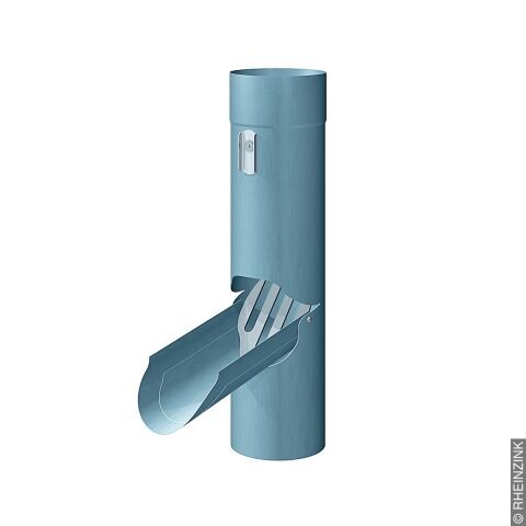 Titanzink-Regenrohrklappe mit Laubfangsieb, RZ vorbewittert blaugrau