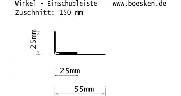 Titanzink-Einschubleiste Winkelform, walzblank, Zuschnitt: 150 x 0.70 mm, 4 Kantungen, L: 2m