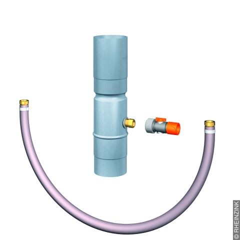 Titanzink-Regenwassersammler, RZ vorbewittert blaugrau, mit Schlauchanschluss
