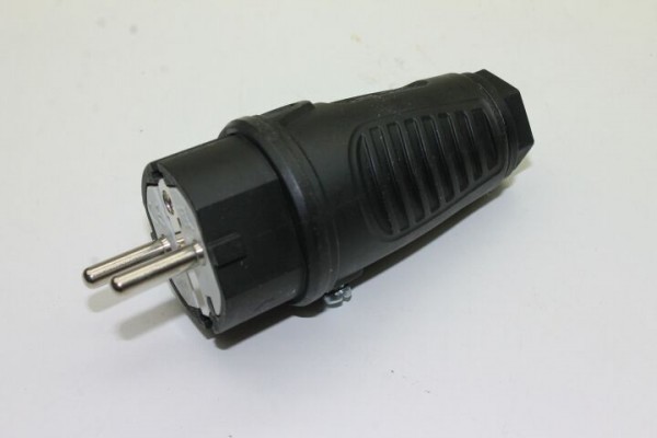 Gummi Schuko-Stecker mit Knickschutz, schwarz